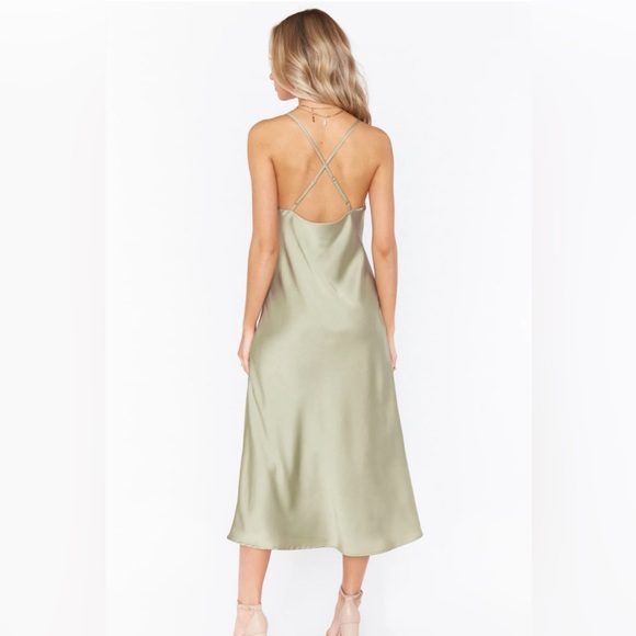 Silky Cowl Neck Slip Dress - moss green - Picture 2 of 5